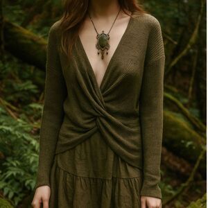 Vintage Y2K Fairy Grunge Knit Cardigan Sweater size Medium Green